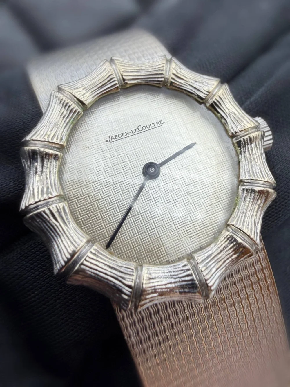 Vintage Jaeger Lecoultre 14081 22 18k Solid White Gold Silver Dial Bamboo Watch